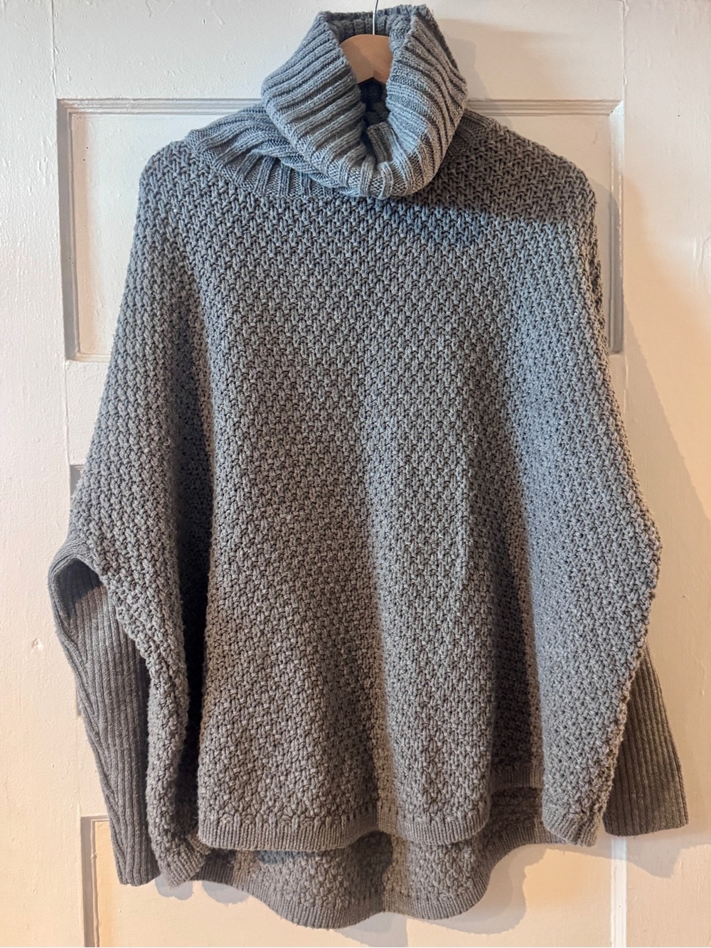 Doe & Rae Grey Chunky Turtleneck Poncho Sweater